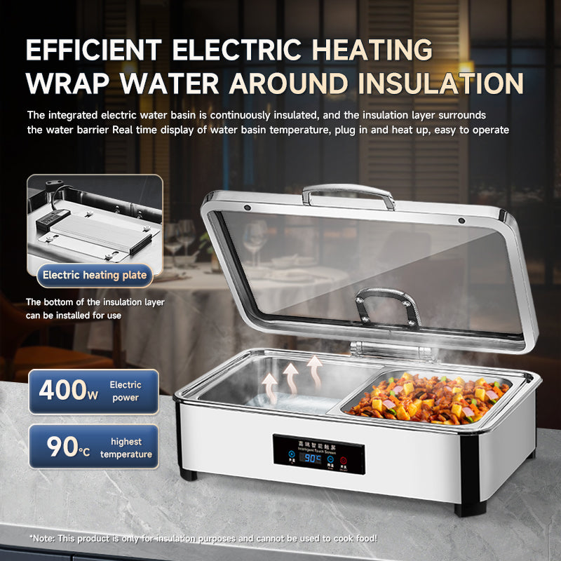 Veermode electric chafing dish buffet warmer rectangle silver stainless steel