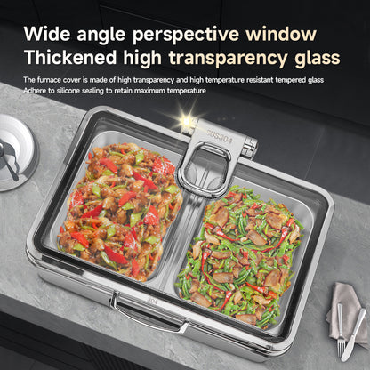 Veermode electric food warmer rectangle white buffet server glass lid