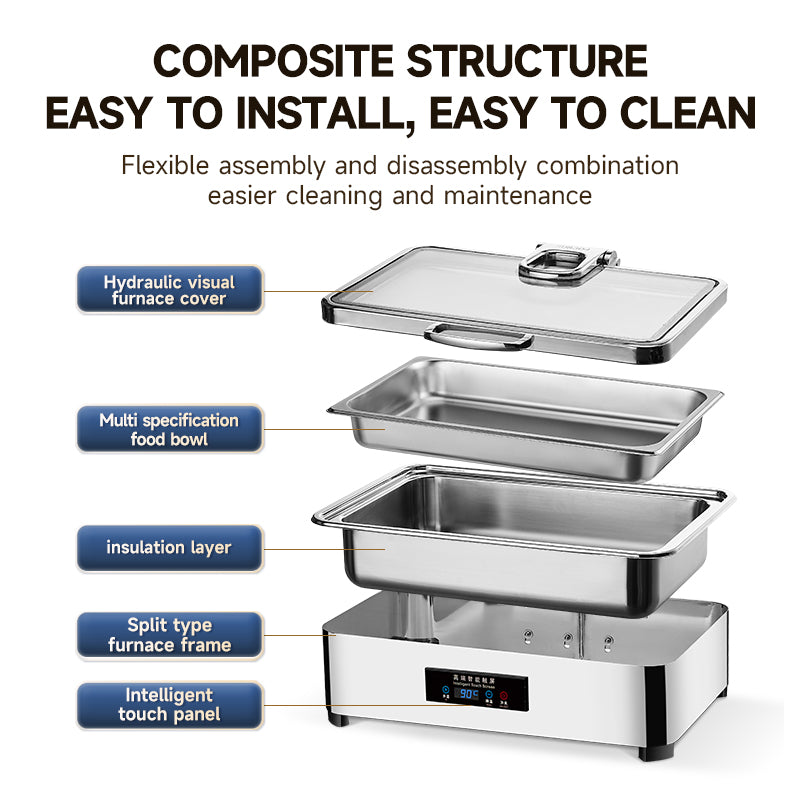 Veermode electric chafing dish buffet warmer rectangle silver stainless steel