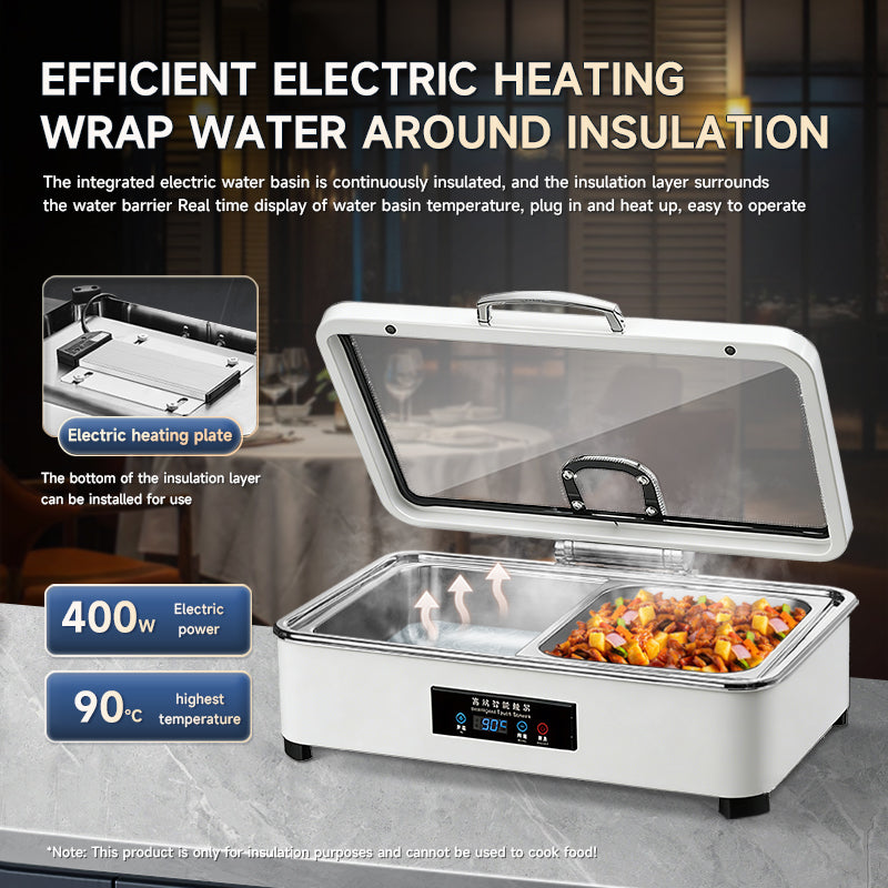 Veermode electric food warmer rectangle white buffet server glass lid