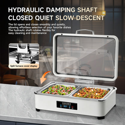Veermode electric food warmer rectangle white buffet server glass lid